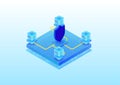 Data center security concept. Isometric 3D vector illustration of a cloud server farm Royalty Free Stock Photo