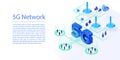 5G network web banner background for the telco industry. 3d isometric vector illustration of 5G telephony and antennas