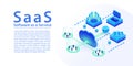 SaaS software as a service concept infographic. 3d isometric vector illustration of SaaS services via the cloud such as reporting,