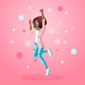 Isometry of an African American girl jumps, rejoice, young teenager, generation Z, curly hair develops. Summer spring vector