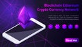 Isometry Blockchain Ethereum Crypto Currency Network, analysts and managers working on crypto start up. Isometric vector illustr