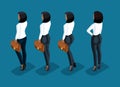 Isometry is a business woman. 3d girl of an African American office worker, in business trousers and a blouse rear view in motion