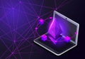 Isometry icon Blockchain Ethereum Crypto Currency Network, analysts and managers working on crypto start up, laptop, colorful bac