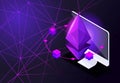 Isometry icon Blockchain Ethereum Crypto Currency Network, analysts and managers working on crypto start up, laptop, computer, tab