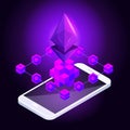 Isometry icon Blockchain Ethereum Crypto Currency Network, start up, ico, tablet, colorful background