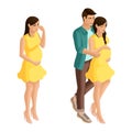 Isometry of a pregnant girl with a beloved man, happy family is waiting for a child. Lonely pregnant girl cries