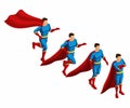 Isometry is a set of 4 movements of superheroes, 3D set of movements of supermen in a suit with a raincoat. Runs, hurries, waits