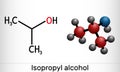 Isopropyl alcohol, 2-propanol, isopropanol, C3H8O molecule. It is isomer of propyl alcohol, used as antiseptic in disinfectants,