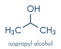 Isopropylalcohol isopropanol, 2-propanol molecule. Used in disinfectant solutions and as solvent. Skeletal formula.