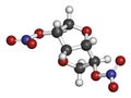 Isosorbide dinitrate ISDN vasodilator drug molecule. Used in treatment of heart related chest pain.