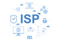 ISP or Internet Service Provider Illustration with Keywords and Icons for Intranet Access, Secure Network Connection and Privacy Royalty Free Stock Photo