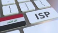 ISP or Internet Service Provider text and flag of Iraq on the computer keyboard. National web access service related 3D Royalty Free Stock Photo