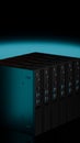 ISP server block with glowing blue spotlight isolated on black Royalty Free Stock Photo