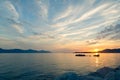 Ispiring beautiful sunset landscape at sea and mountains Royalty Free Stock Photo