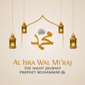 Isra and mi`raj the night journey of prophet muhammad poster design. Muslim celebration banner background template vector