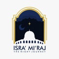 flat isra miraj banner with mosque and night sky ornament