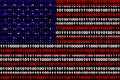 Hacker United States USA. Digital USA flag and a binary background cybersecurity concept with 0 and 1. Computer hacker USA