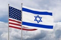 Israel and American flag on sky background. 3D illustration Royalty Free Stock Photo
