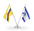 Israel and Brunei table flags isolated on white 3D rendering