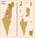 Israel - detailed map of the country in brown colors, divided into regions