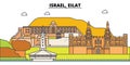 Israel, Eilat outline city skyline, linear illustration, banner, travel landmark, buildings silhouette,vector