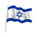 Israel flag on flagpole waving in wind. Vector isolated illustration of Israeli flag with blue hexagram, star of David Royalty Free Stock Photo