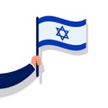 Israel flag in hand. Hand holding national flag of Israel. Vector.