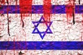 Israel flag painted over cracked concrete wall.blood effect on Israel flag. hamas israel conflict concept Royalty Free Stock Photo