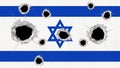 Israel flag perforated by bullet holes