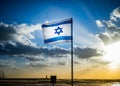 Israel flag waving cloudy sky background sunset