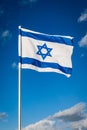 Israel flag waving cloudy sky background sunset