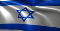 Israel Flag with waving folds, close up view, 3D rendering