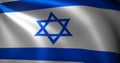 Israel Flag with waving folds, close up view, 3D rendering