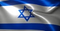 Israel Flag with waving folds, close up view, 3D rendering Royalty Free Stock Photo