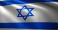 Israel Flag with waving folds, close up view, 3D rendering Royalty Free Stock Photo