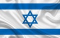 Israel flag on wavy silk fabric background panorama