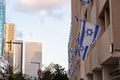 Israel flags hung on bulding exterior for solidarity after October 7 Hamas attack