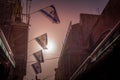 The Israel flags are on the streets of Jerusalem old city. Royalty Free Stock Photo