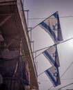 The Israel flags are on the streets of Jerusalem old city. Royalty Free Stock Photo