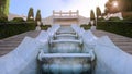 Israel, Haifa Bahai Gardens fountains and city outlooks near German Colony