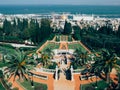 Israel, Haifa, Marh, 22, 2016 - Amazing view of the Bahai beautiful gardens against the background of the Haifa city and Royalty Free Stock Photo