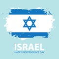 Israel Happy Independence Day celebrate card with israeli national flag brush stroke background.