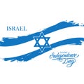 Israel Happy Independence Day greeting card with israeli national flag brush stroke and hand drawn greetings.
