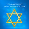 Israel Independence Day Yom Haatzmaut. Gold shiny Star of David. Jewish holiday vector illustration. Easy to edit template for