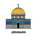 Israel, Jerusalem, Mosque Dome of the Rock, vector travel illustration, flat icon