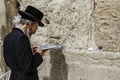 ISRAEL. JERUSALEM. 12.05.2018 - Orthodox jewish man prays in The western wall , An Important Jewish religious site located in the Royalty Free Stock Photo