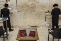 ISRAEL. JERUSALEM. 12.05.2018 - Two religious orthodox Jews pray in The western wall , An Important Jewish religious site located Royalty Free Stock Photo