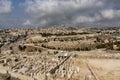 Israel, Jerusalem, View from Mount Zion, over the old city, with in the foreground, a part of the thousands of tombs