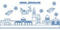 Israel, Jerusalim winter city skyline. Merry Christmas, Happy New