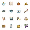 Israel, judaism related line icons set